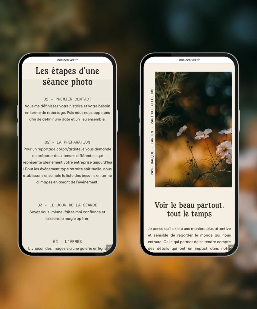 Site web de photographe sensible et poétique